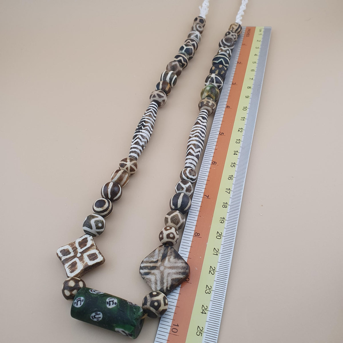 Vintage Asian African Pumtekpyu & Glass Beads Necklace 20 inches