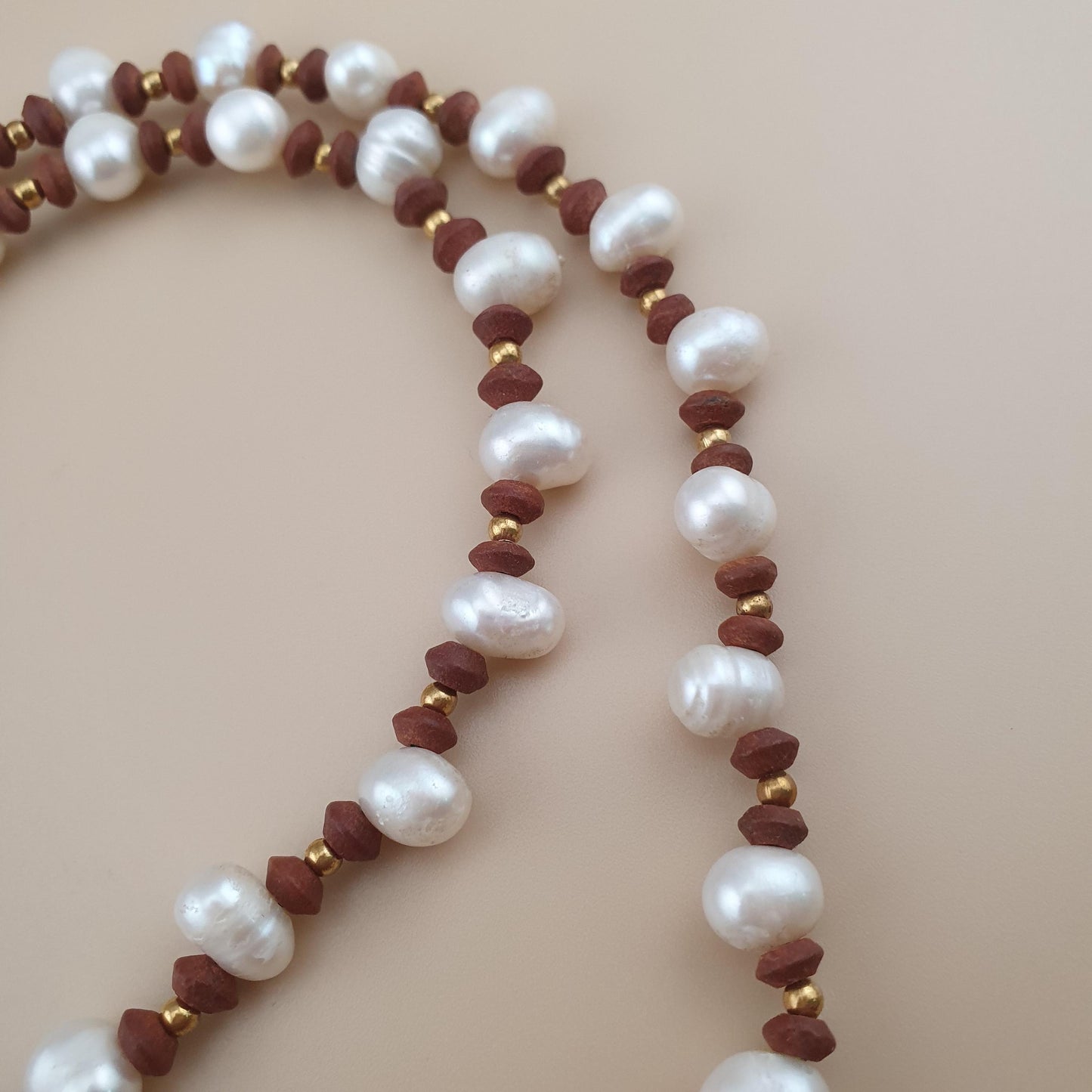 Natural Freshwater Pearl Necklace with Vintage Tiny Jasper Beads