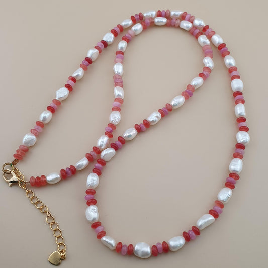 Natural Pearl & Rose Quartz Necklace Elegant 22 Design