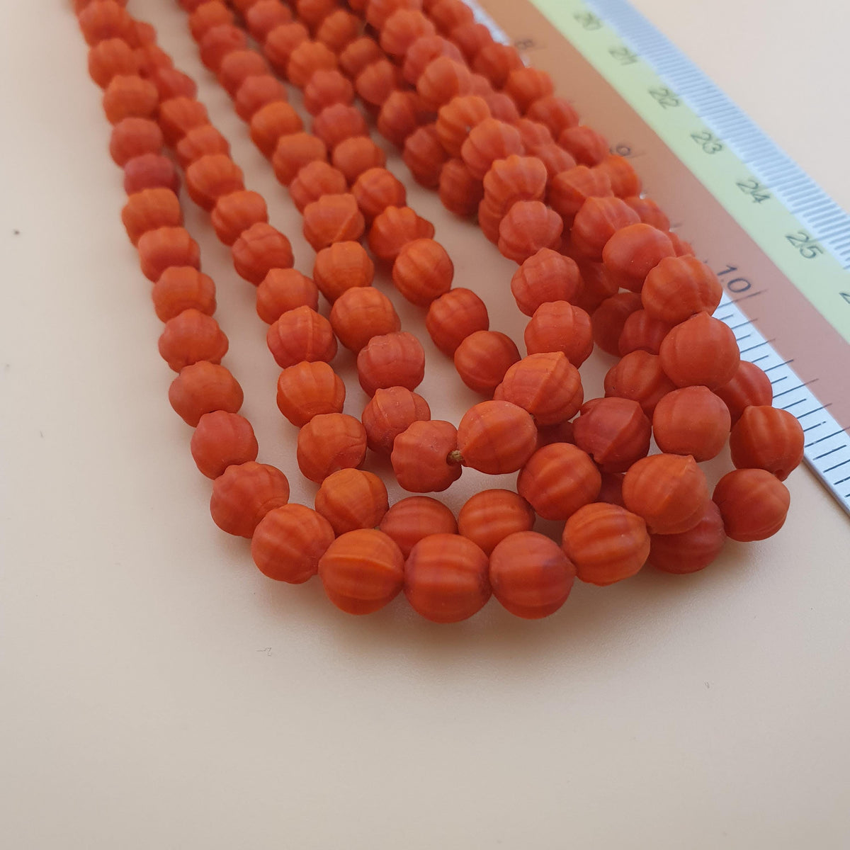 Lot de 4 Colliers de Perles de Verre Vintage en Forme de Melon Style Africain