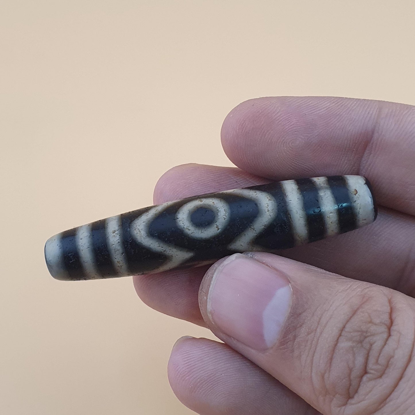 Vintage Antik inspiriert Himalaya Tibet 3 Augen Achat Edelstein Perle Amulett Anhänger