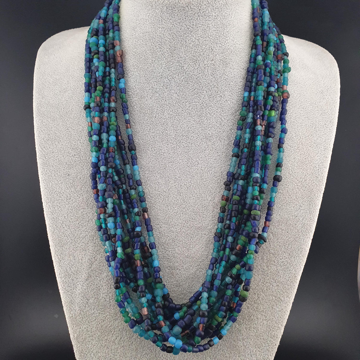 Vintage African Style Green Blue Tiny Glass Beads 10 Strands Lot