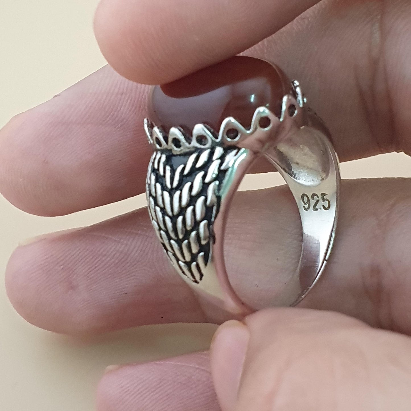 Echter roter Achatring aus 925er Sterlingsilber, elegant