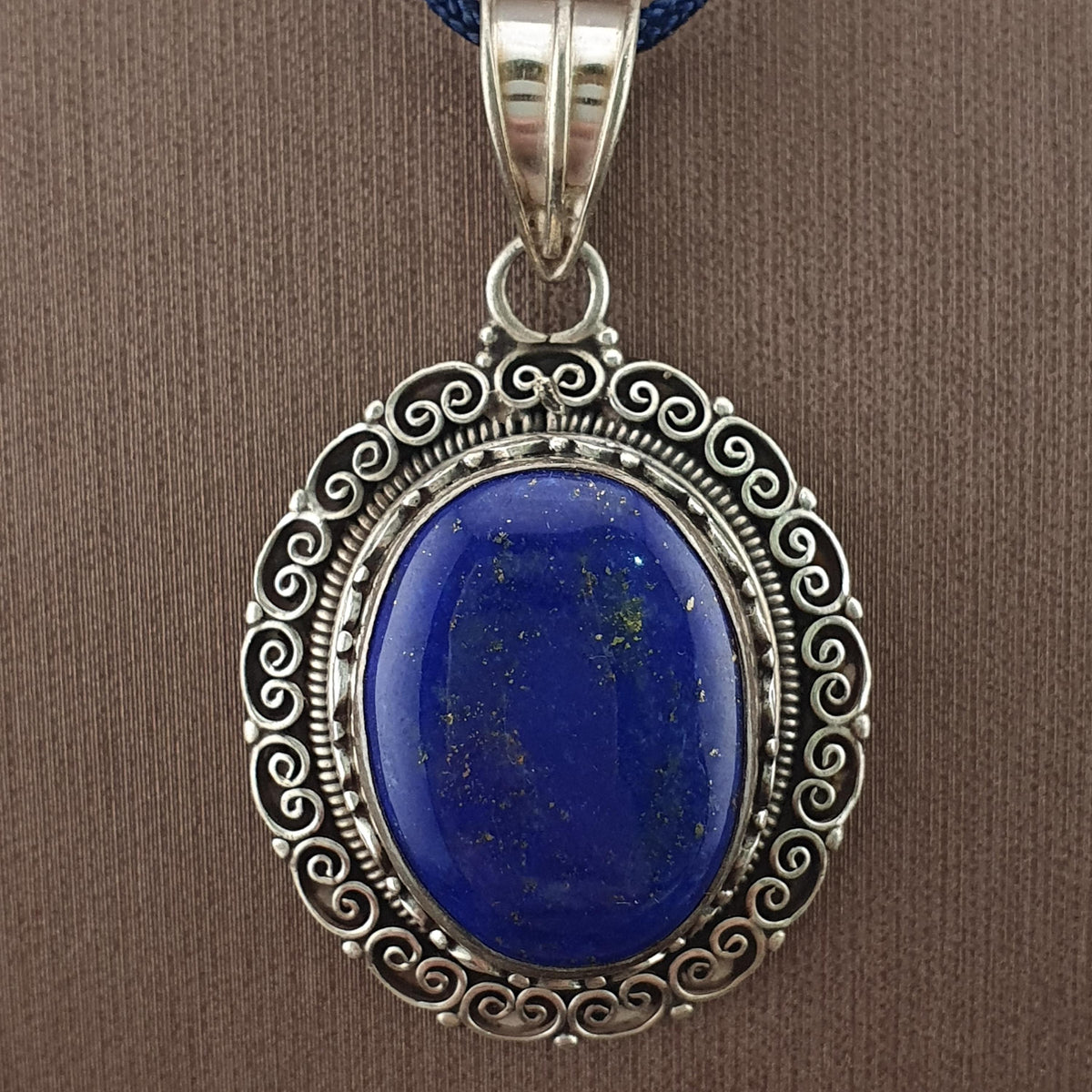 Handmade Lapis Lazuli Pendant, 925 Sterling Silver Filigree