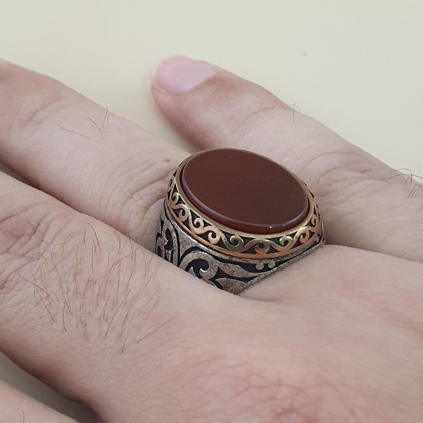 Vintage-inspirierter Achat- & Silberring Elegantes handgefertigtes Design
