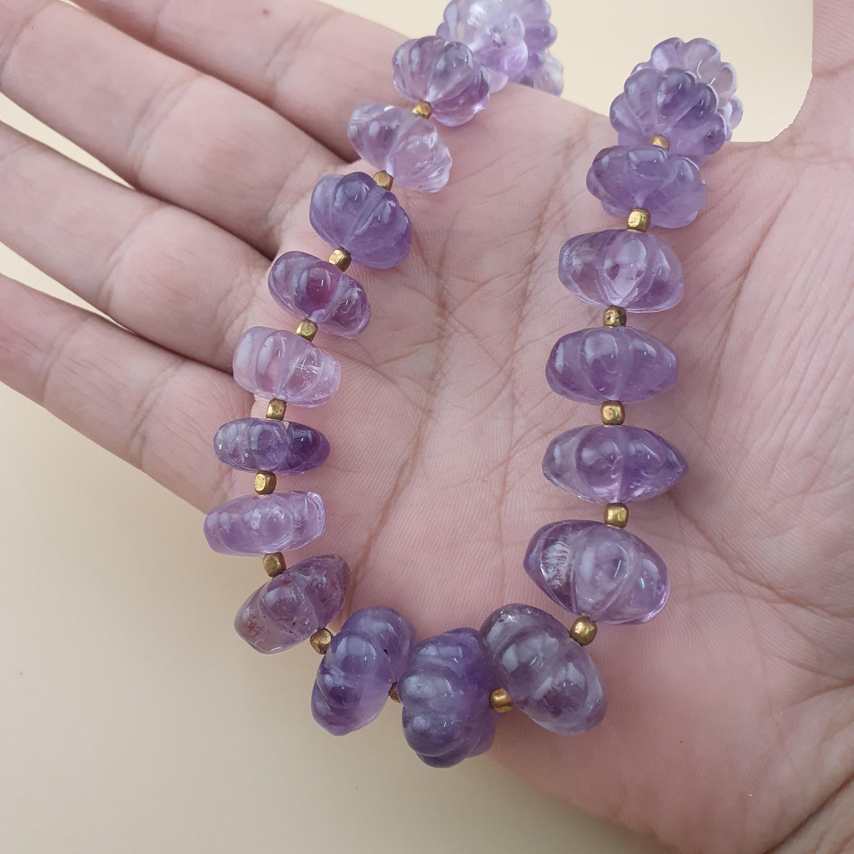 Vintage Melon Amethyst Bead Necklace - 22 Inch Gemstone Jewelry