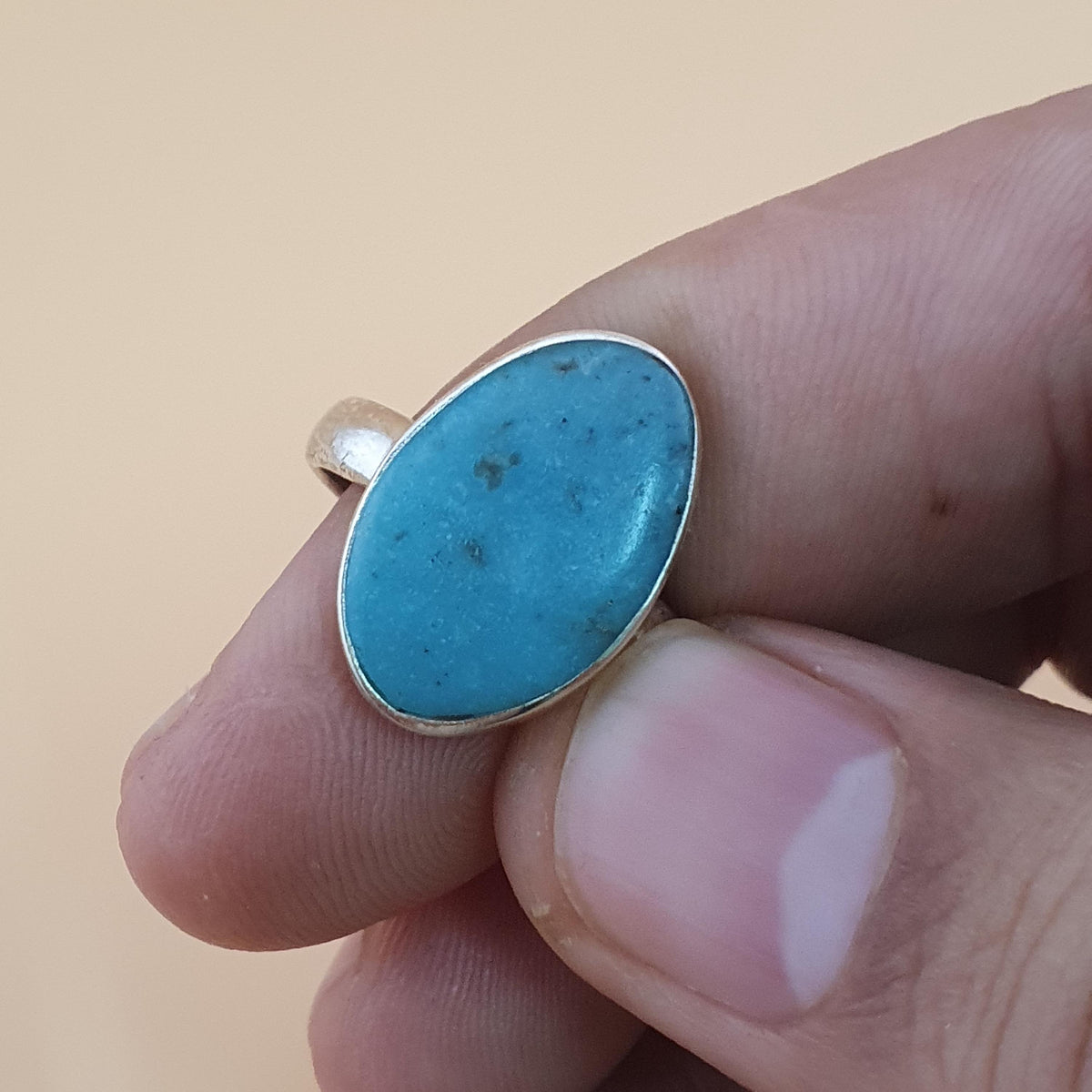Bague en argent sterling turquoise d'Arizona - Pierre précieuse ovale style bohème, taille US 8.25