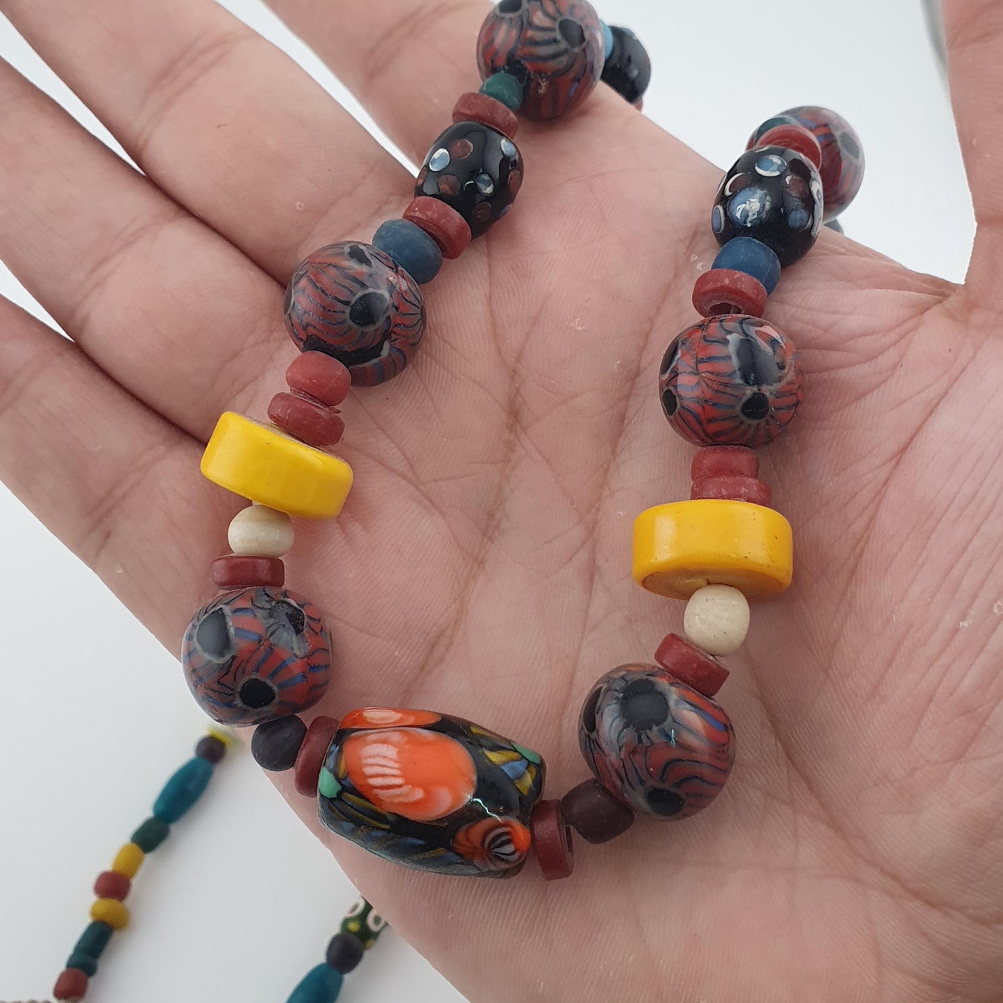 Antique Venetian Style Gabri Eyes & African Glass beads Necklace