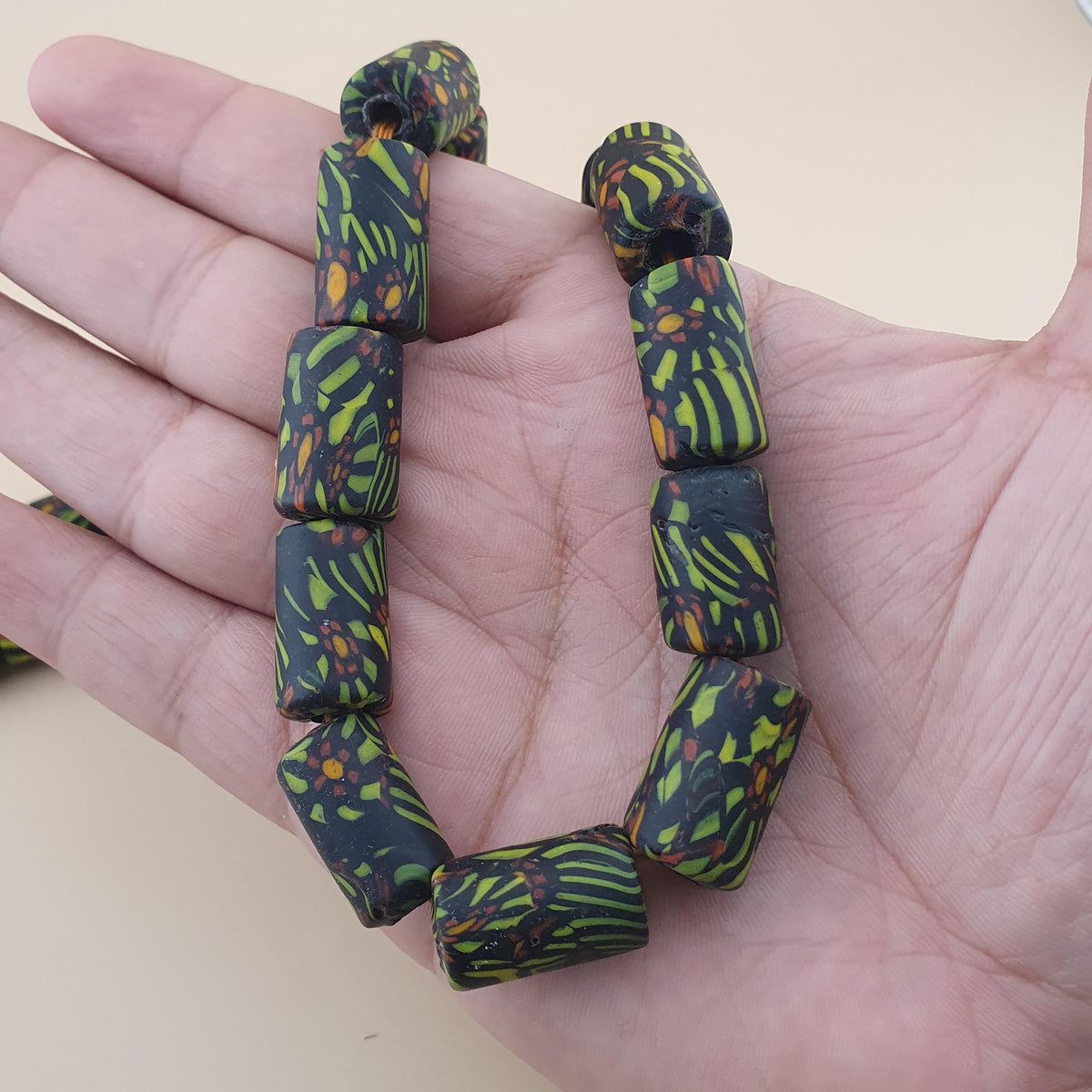Vintage Gabri style Cylinder Shape Eyes Glass Beads Necklace 20 inches