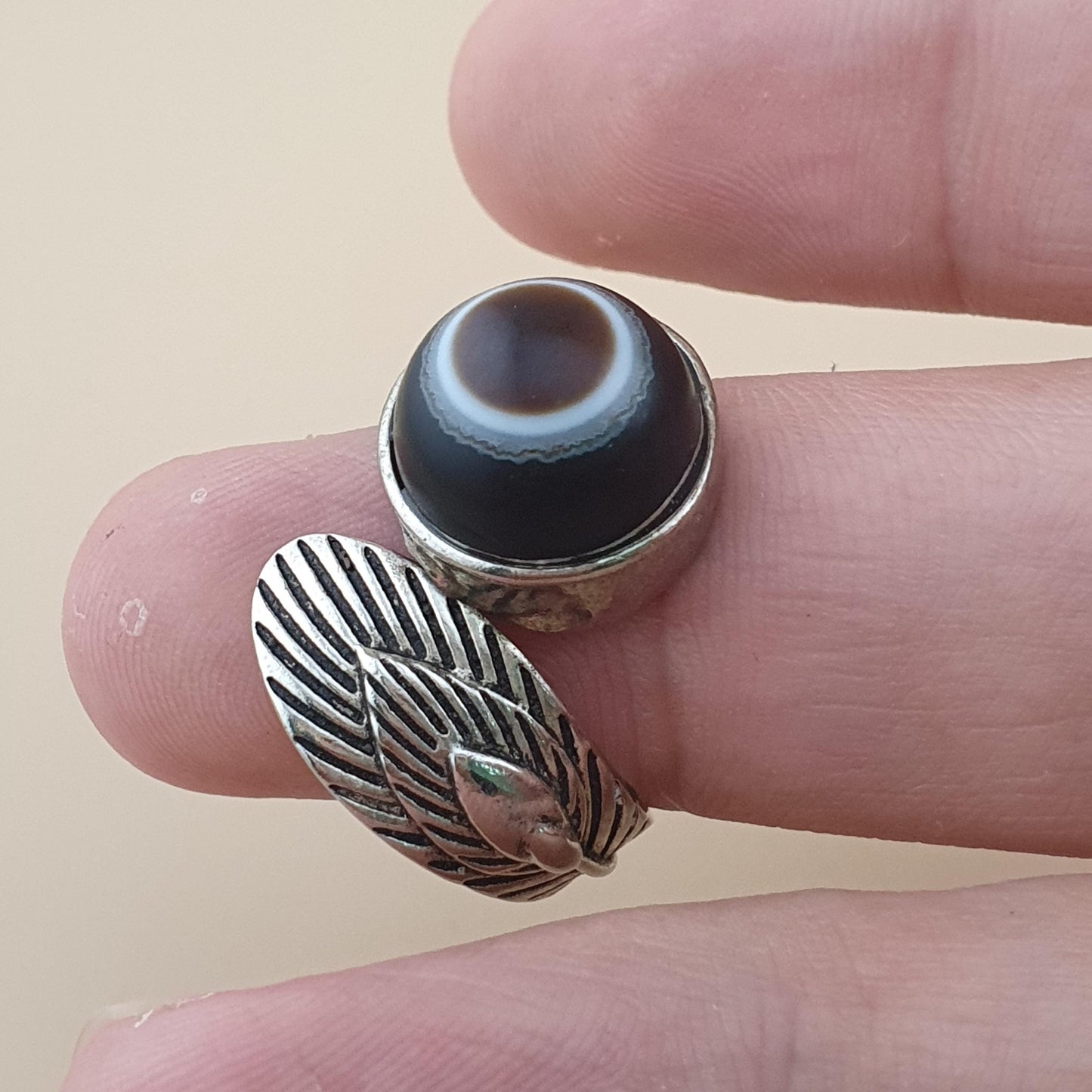 Lot Of 2 Vintage Suliemani Eye Agate Brass Rings