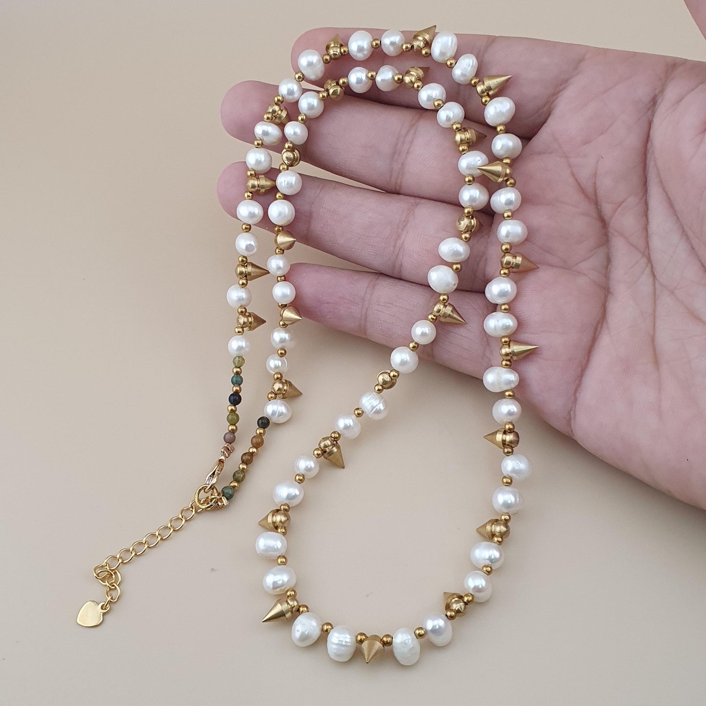 Classic Freshwater Pearl with Brass Beads Necklace