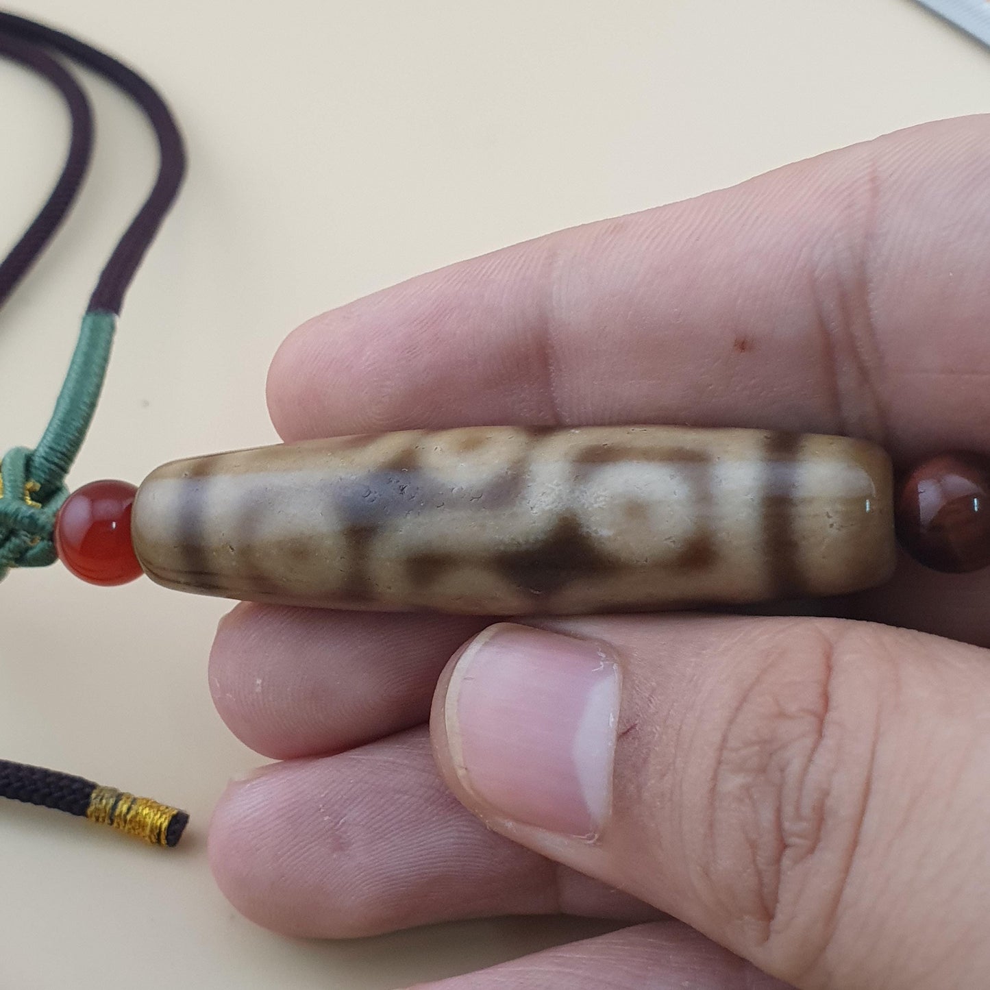 Vintage 9 Augen Himalaya Tibet Achat Dzi Perle Amulett Anhänger Halskette