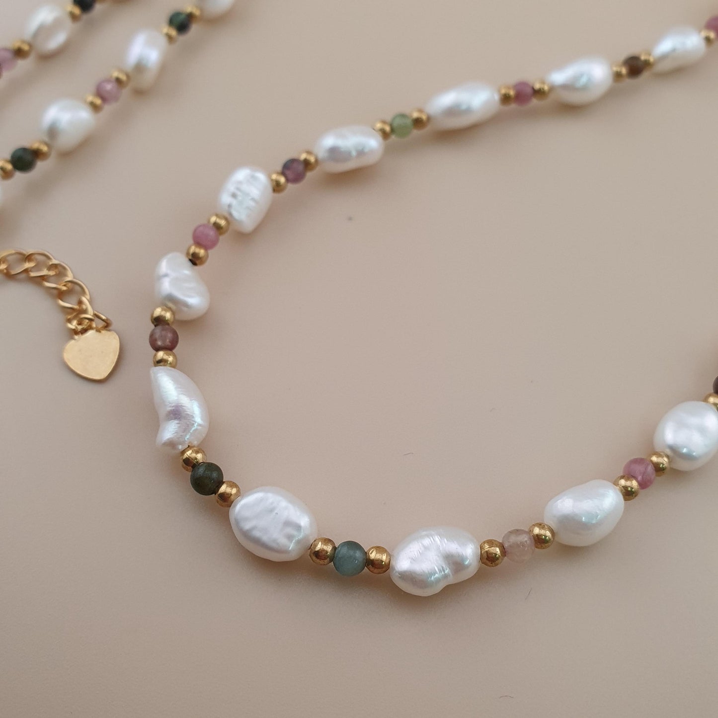 Freshwater Pearls with Tourmaline Gemstone Beads Necklace