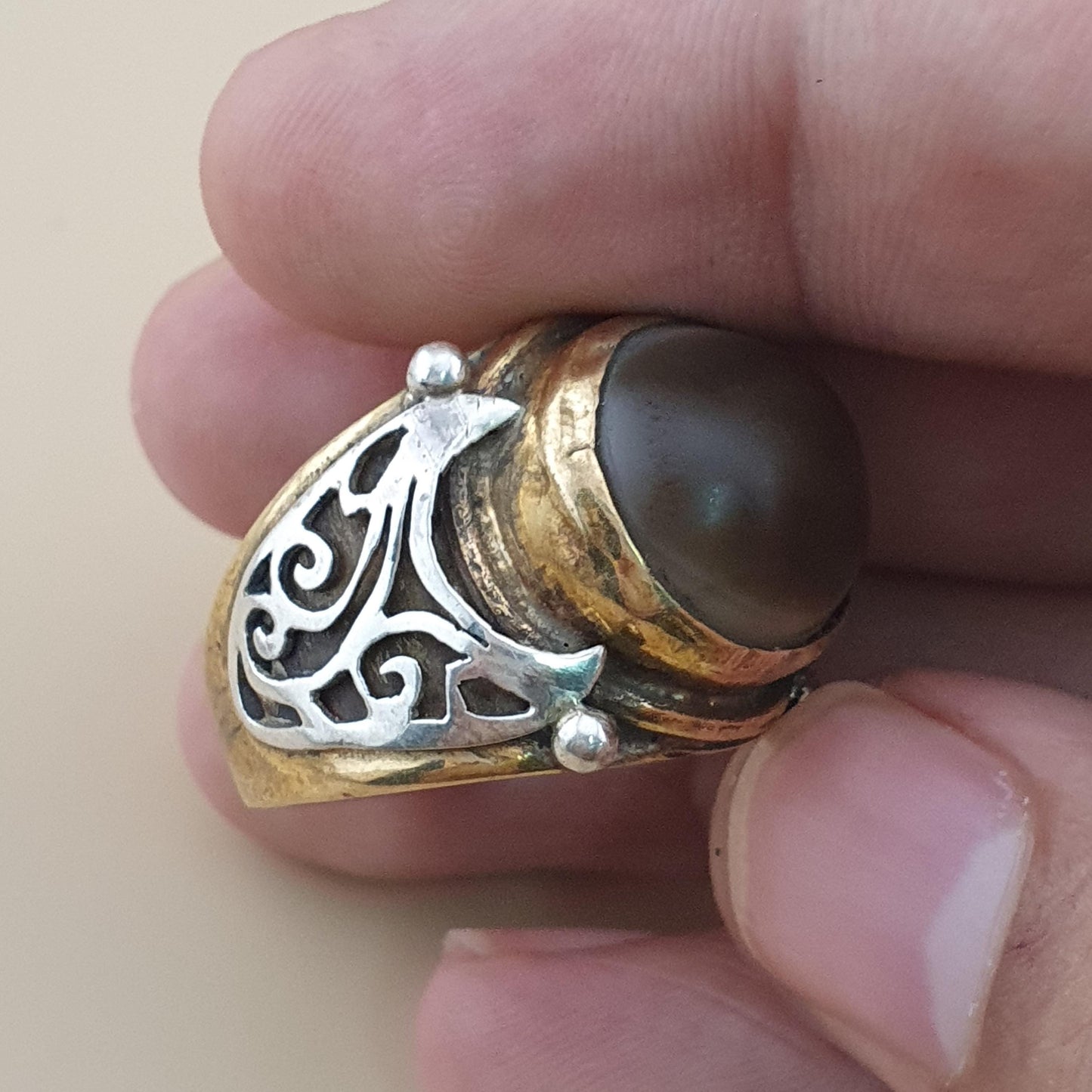 Natur Sulemani Augen-Achat Edelsteinring Antik Messing Silber Design# 169