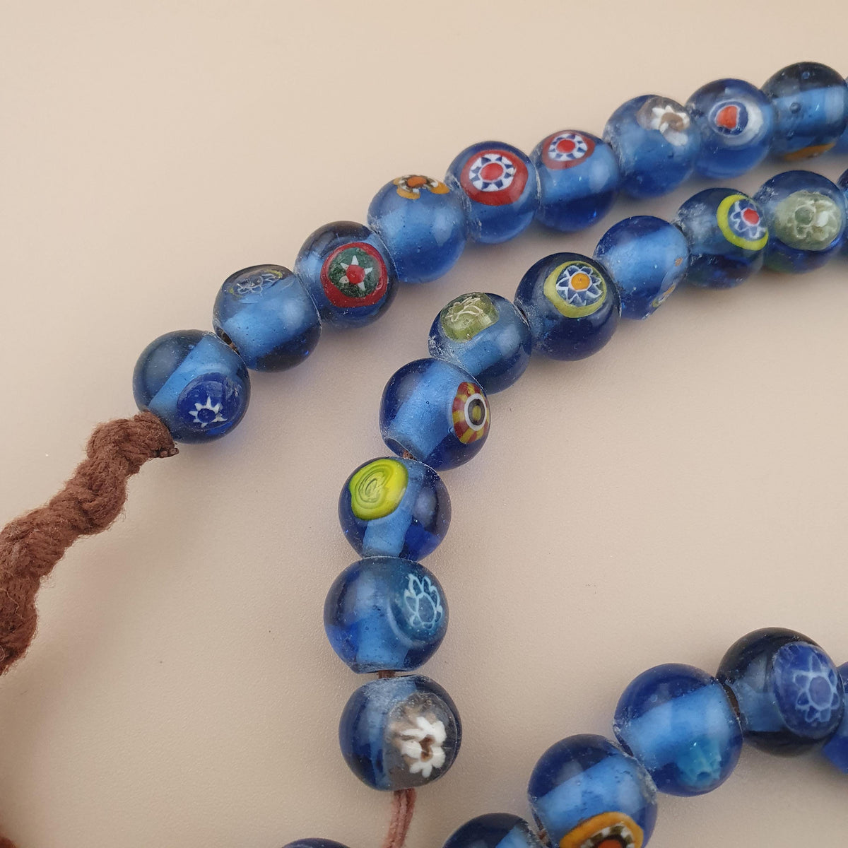 Vintage African Style Eyes Glass bead Necklace 22 inches