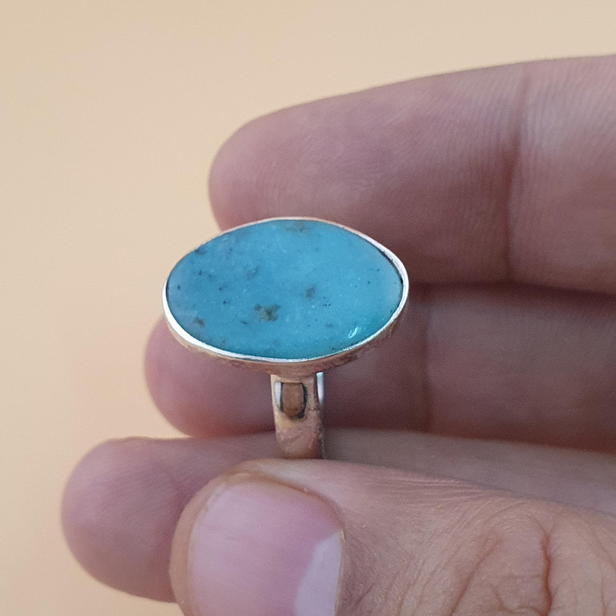 Bague en argent sterling turquoise d'Arizona - Pierre précieuse ovale style bohème, taille US 8.25
