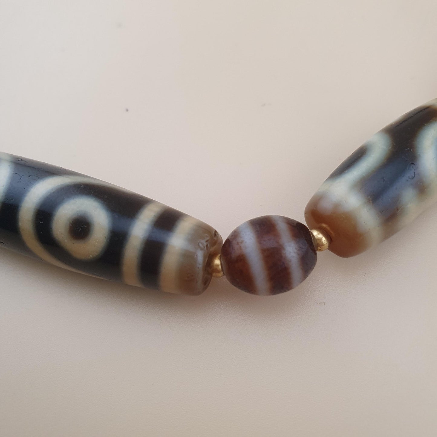 Vintage Himalaya Tibet Schatzvase & 3 Augen Achat Dzi Anhänger Halskette