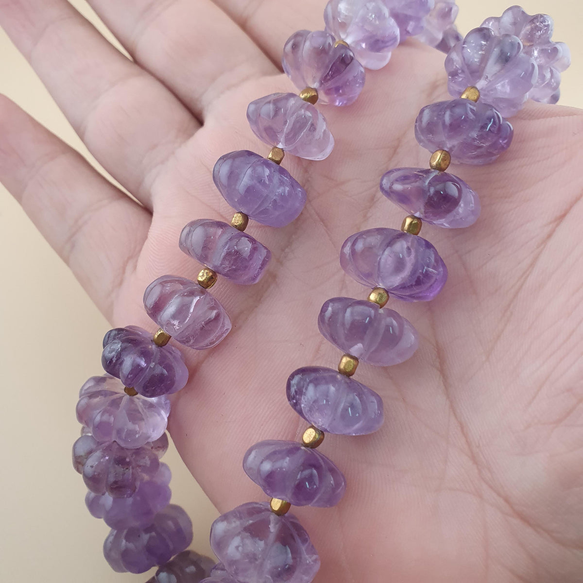 Vintage Melon Amethyst Bead Necklace - 22 Inch Gemstone Jewelry