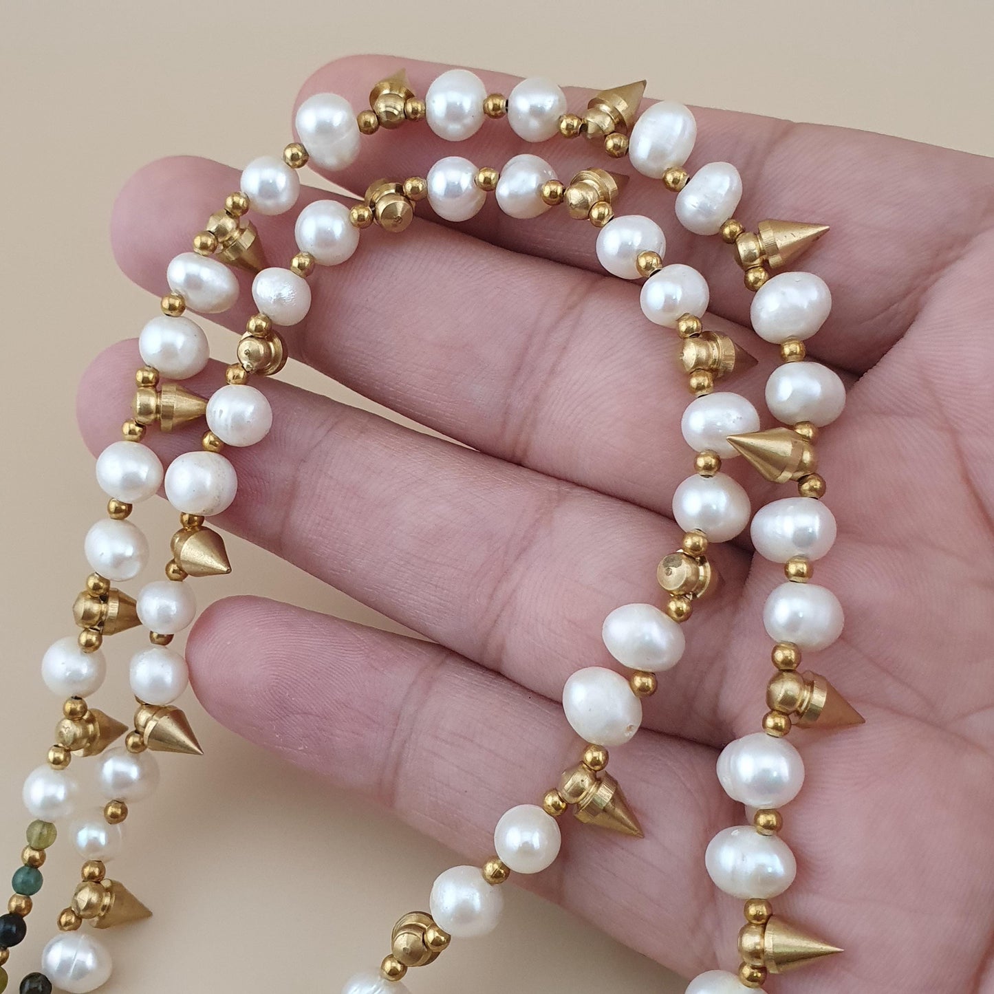 Classic Freshwater Pearl with Brass Beads Necklace