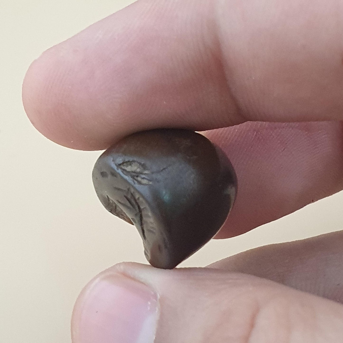 Antique Hematite Intaglio Carved Amulet Bead