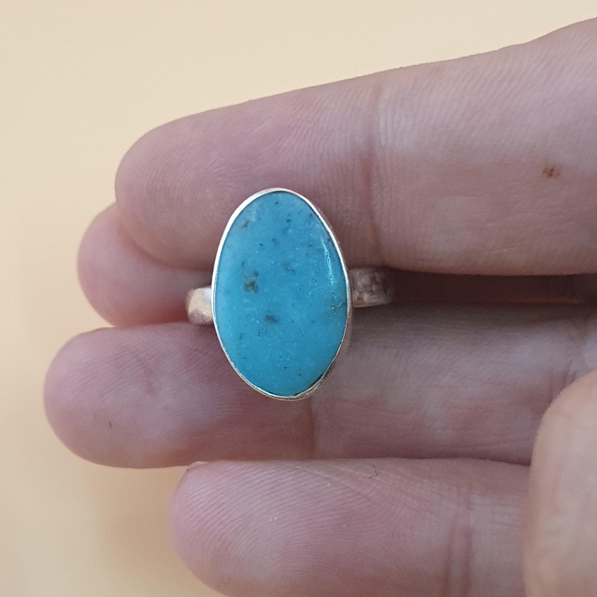 Bague en argent sterling turquoise d'Arizona - Pierre précieuse ovale style bohème, taille US 8.25