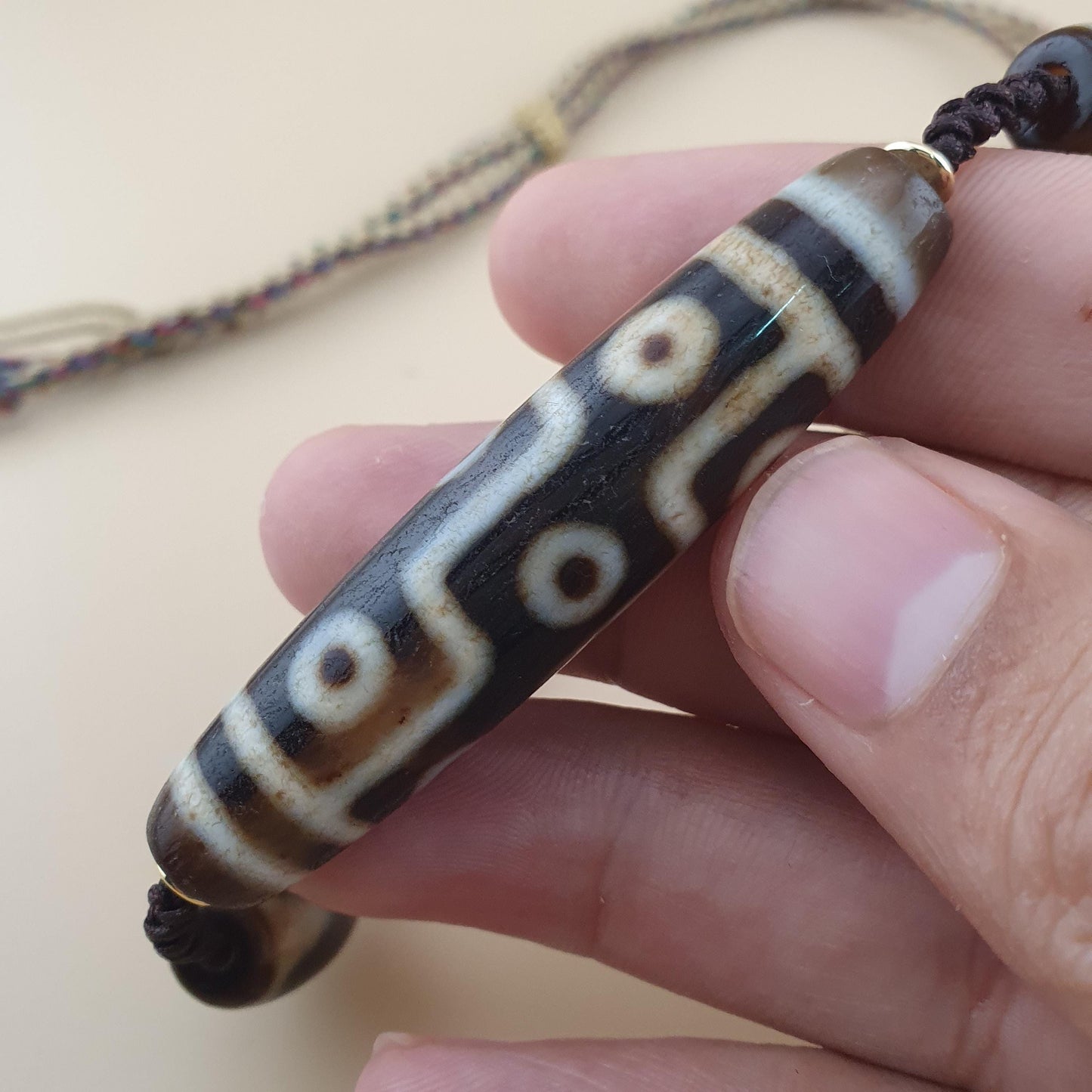 Vintage Himalaya 9 Augen Achat Dzi Perlen Anhänger Halskette