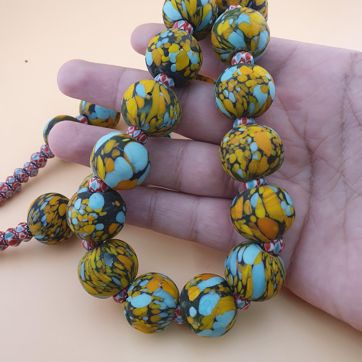 Vintage Venetian Millefiori Glass Bead Necklace - 24 inch